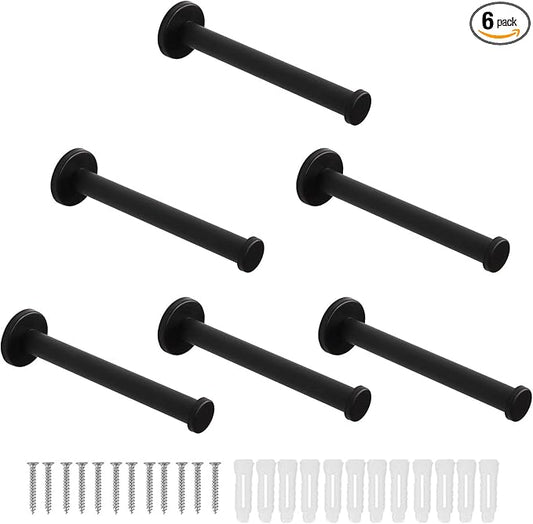 Bath Towel Hooks, 6 Pack Round Coat Hooks, Sturdy Wall Mounted Robe Hook, SUS 304 Stainless Steel Heavy Duty Clothes Hanger, Wall Towel Hooks for Bathroom Bedroom Kitchen (6 in, Black)
