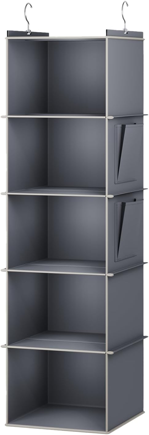 Hanging Closet Organizer, 5-Shelf Closet Hanging Storage Shelves, Grey-NeatNest