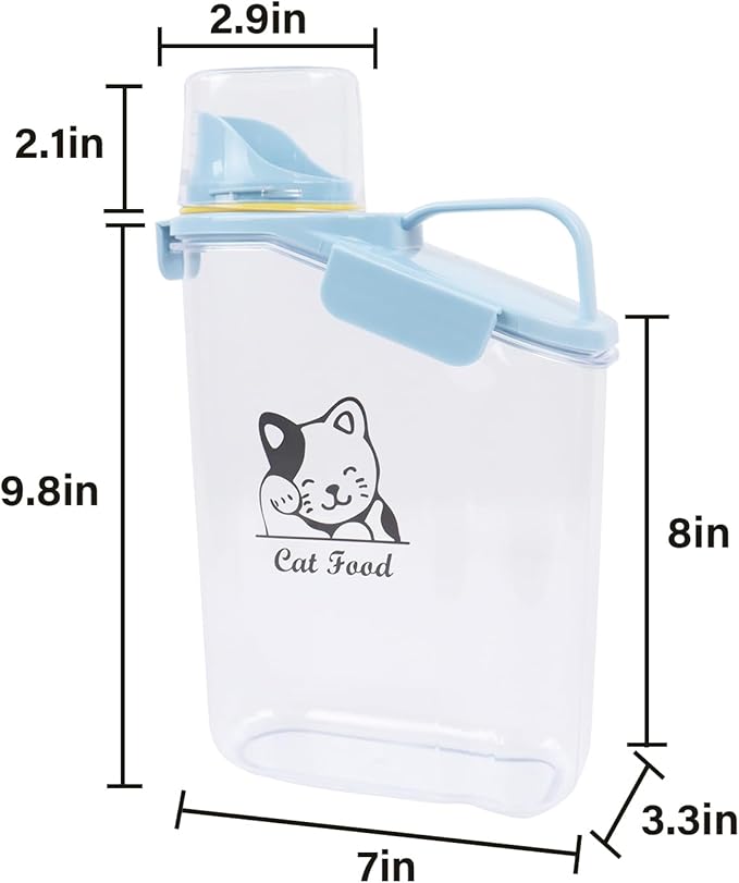 Airtight Dog & Cat Food Container - Measuring Cup/Pour Spout - Portable, Transparent - Blue-NeatNest