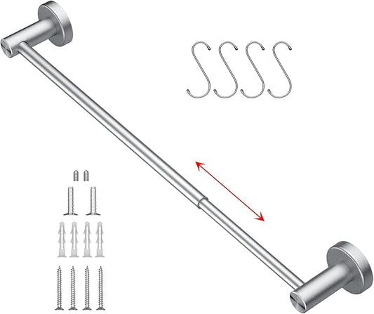 Adjustable 16 to 27.6 Inch Single Towel Bar, iMomwee Satin Brushed Nickel Finished SUS304 Stainless Steel Bath Towel Holder, Wall Mount Towel Rail for Bathroom Kitchen Washroom, 1" Diameter Towel Rod