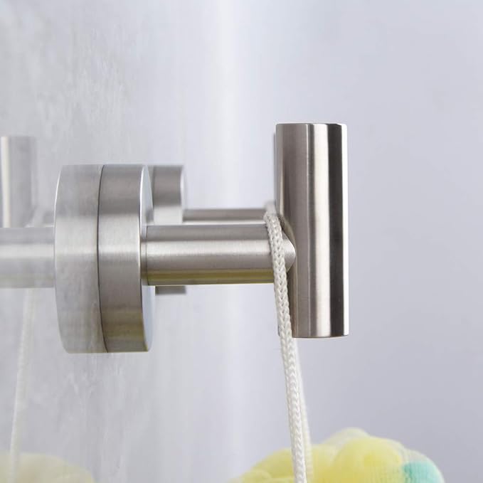 Brushed Stainless Steel Towel Coat Hooks Bathroom Clothes Garage Hotel Cabinet Closet Sponges Robe Hook Wall Mounted Round Kitchen Heavy Duty Bath Door Hanger 2 Pack-NeatNest
