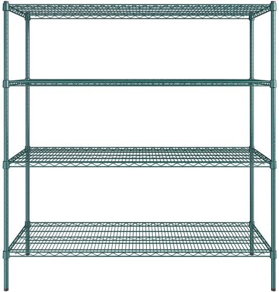 24" x 60" NSF Green Epoxy 4-Shelf Kit with 64" Posts, Heavy Duty Storage Shelving, Wire Shelving Kit, NSF Commercial Storage Rack Unit