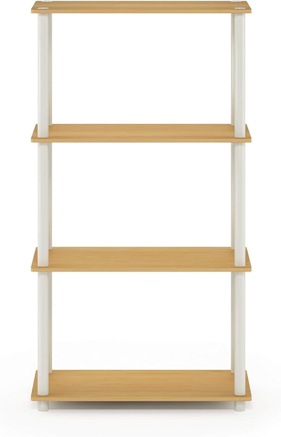Furinno Turn-N-Tube 4-Tier Multipurpose Shelf Display Rack, Round Tubes, Blonde Maple/White-NeatNest