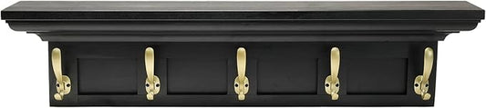 EXCELLO GLOBAL PRODUCTS Black 34" Coat Rack with 5 Gold Hooks: Ready to Hang Entryway Coatrack for Organization of Jackets, Hats, Scarves, Keys & Purses (Black)-NeatNest