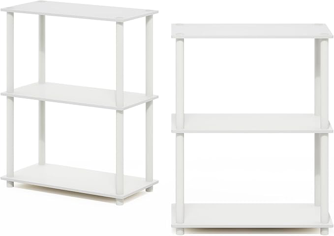 Furinno Turn-N-Tube 3-Tier Compact Multipurpose Shelf Display Rack, White/White, Set of 2-NeatNest