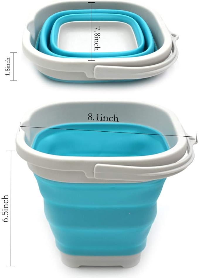 SAMMART 2.6L (0.68 Gallon) Super Mini Sqare Collapsible Plastic Bucket - Foldable Square Tub - Portable Fishing Water Pail - Space Saving Outdoor Waterpot (1, Bright Blue)-NeatNest