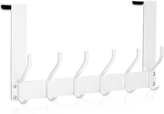 Over The Door Hooks, Over The Door Towel Rack for Bathroom, Sturdy Door Hanger Hook, Door Hooks for Hanging Clothes, Coats, Towels, White