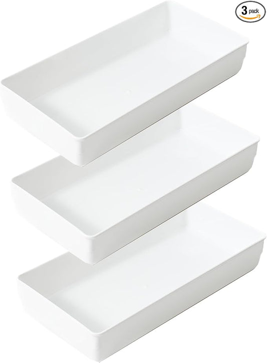ihomecooker 3 Pack White Plastic Drawer Organizer Tray Cutlery Utensil Makeups Drawer Organizers 12" X 6"…-NeatNest
