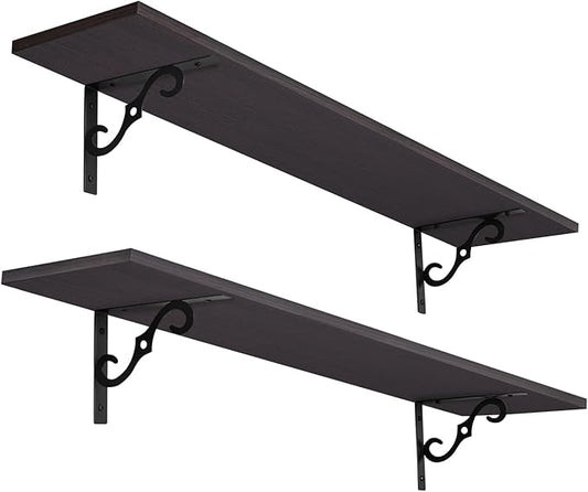 DINZI LVJ Long Wall Shelves, 39.4 Inch Large Floating Shelves Set of 2, Wide Display Shelf Wall Mounted with Brackets, Easy Hanging for Living Room, Toilet, Office, Bedroom, Espresso-NeatNest