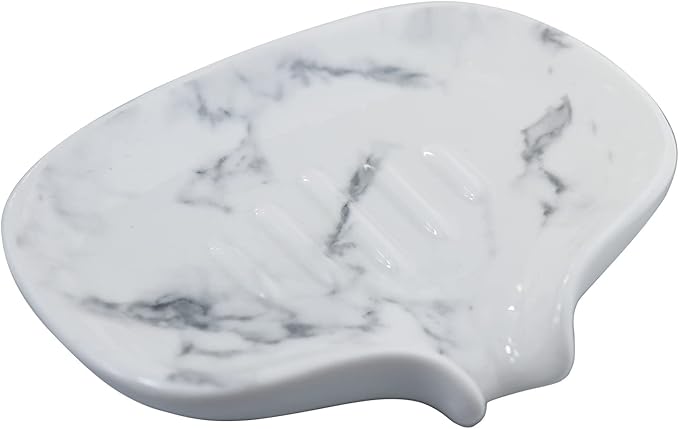 Ceramic Marble Texture Soap Dish, Self Draining Slot, Portable for Shower, Bathroom & Kitchen Sink-NeatNest