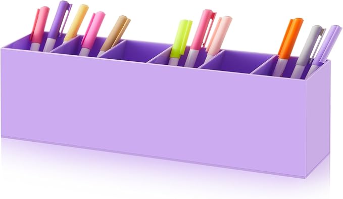 Jetec Acrylic Pen Holder 6 Compartments Makeup Brush Stationery Organizer Pencil Holder for Desk Accessories, Cosmetic Brushes, Dorm, Home, Bathroom, Kitchen, Office Supplies(Purple)-NeatNest