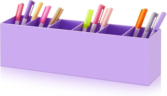 Jetec Acrylic Pen Holder 6 Compartments Makeup Brush Stationery Organizer Pencil Holder for Desk Accessories, Cosmetic Brushes, Dorm, Home, Bathroom, Kitchen, Office Supplies(Purple)-NeatNest