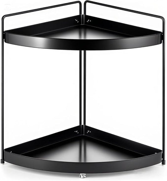 2 Tier Corner Shelf Rack Kitchen Counter Cabinet Bathroom Organizer Makeup Cosmetic countertop Organization and Storage Under Sink Organizers Perfume Trays for Dresser Black-NeatNest