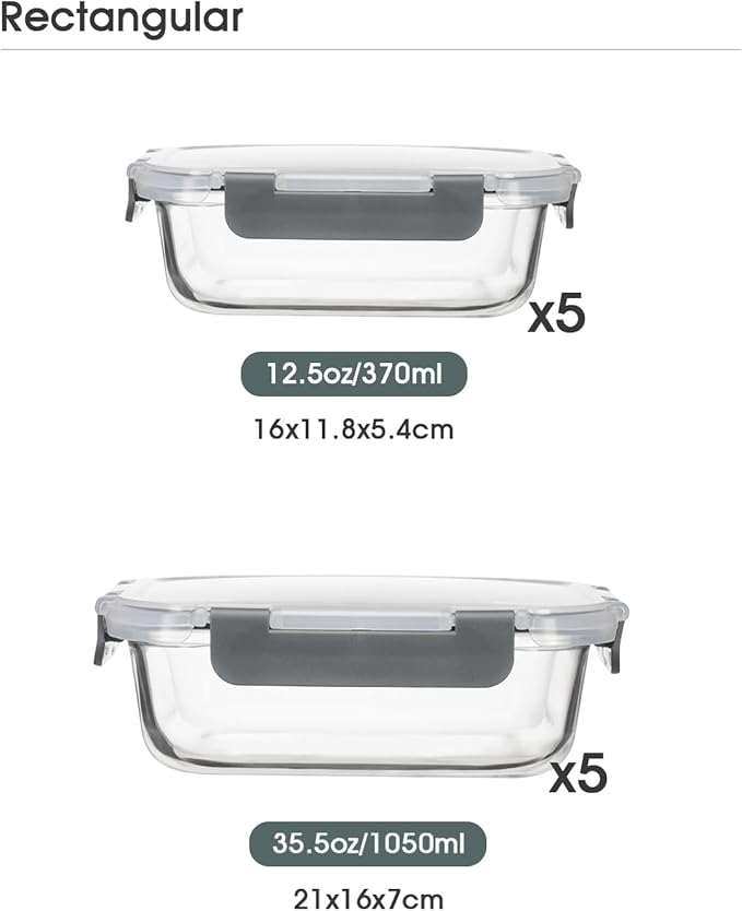 Glass Food Storage Containers with Lids,20 Pieces Glass Storage Container sets,Meal Prep Container,Airtight Glass Lunch Containers,Leakproof,BPA Free(10 lids & 10 Containers)-NeatNest