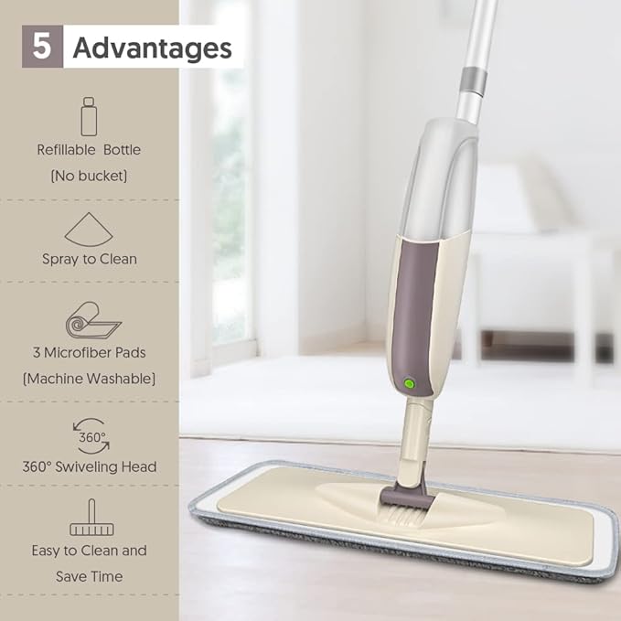 HOMTOYOU Spray Mops for Floor Cleaning: Wet Floor Mop with 3 Washable Microfiber Pads for Hardwood Laminate Wood Vinyl Ceramic Tiles Home Kitchen-NeatNest