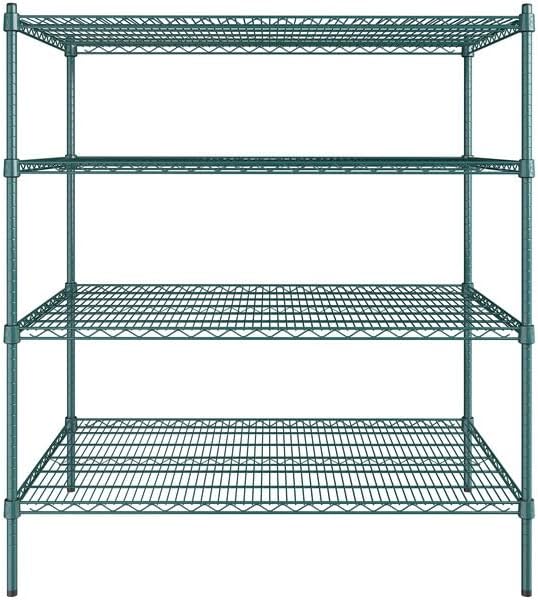 30" x 48" NSF Green Epoxy 4-Shelf Kit with 54" Posts, Heavy Duty Storage Shelving, Wire Shelving Kit, NSF Commercial Storage Rack Unit