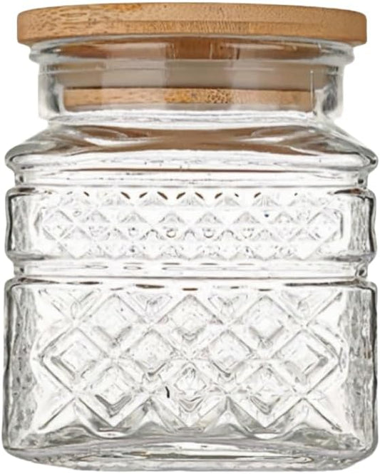 ANSQU Square Glass Jar, Candy Jar with Lid, Glass Food Storage Containers for Ground Coffee, Tea, Sugar, Decorative Mason Jar (Transparent, 20.3oz)