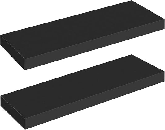 HOOBRO Floating Shelves for Wall, Wall Mounted Shelf Set of 2, 23.6" Hanging Shelf with Invisible Brackets, for Wall in Bathroom, Bedroom, Toilet, Kitchen, Living Room, Office, Black BK60BJ01-NeatNest