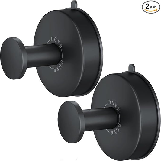 DGYB Suction Cup Hooks Set of 2 Suction Bathroom Hook for Wall Black Shower Hooks for Inside Shower 304 Stainless Steel Towel Hook for Glass Door Hanging Robe, Loofah, Coats-NeatNest