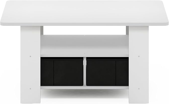 Furinno Andrey Coffee Table with Bin Drawer, White/Black-NeatNest