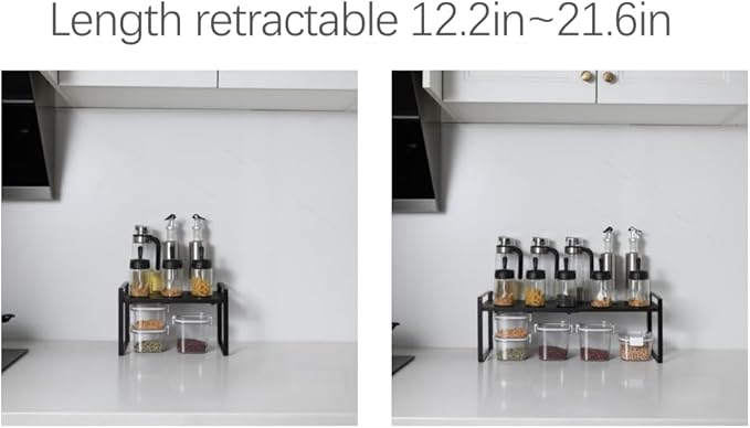 Expandable Cabinet Shelf Organizer Riser for Kitchen Pantry Cupboard Under Sink Countertop (black, 8.2’’D * 12.2-21.6’’W * 7.7’’H)-NeatNest