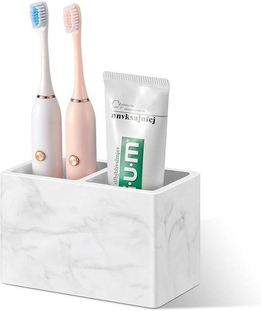 Luxspire Toothbrush Holder, Fast Drying Tooth Brush Holder for Bathroom, Diatomite Electric Tooth Brush and Toothpaste Organizer for Bathroom Kitchen Vanity Countertop, Marble White