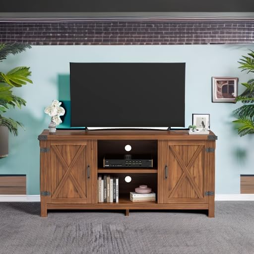 JUMMICO TV Stand, 65 Inch TV Farmhouse Entertainment Center with Double Barn Doors and Storage Cabinets, Console TV Table Media for Living Room, Bedroom (Walnut)-NeatNest