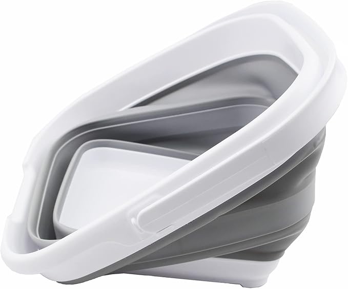 SAMMART 10L (2.6 Gallon) Collapsible Rectangular Handy Bucket (White/Grey, 1)-NeatNest