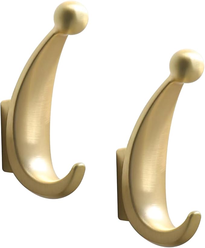 2 Pack Bathroom Towel Hooks, Screw in Metal Robe & Coat Hooks for Wall(Brushed Gold)