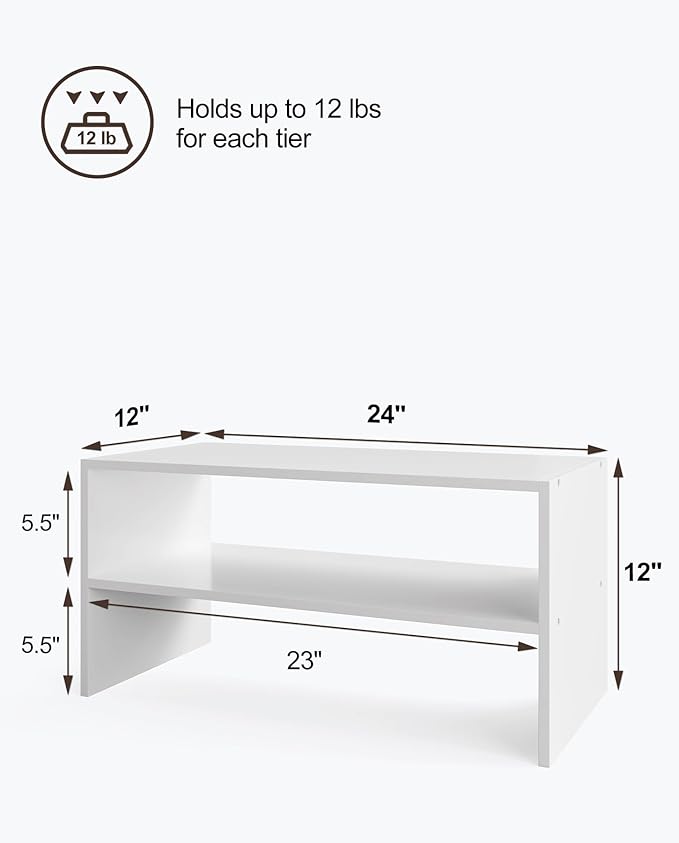 2-Tier Stackable White Shoe Rack, Wooden 2-Shelf Shoe Organizer Freestanding Shoe Storage Stand for 6-9 Pairs, Perfect for Closet, Entryway, Office Use - Modern White-NeatNest