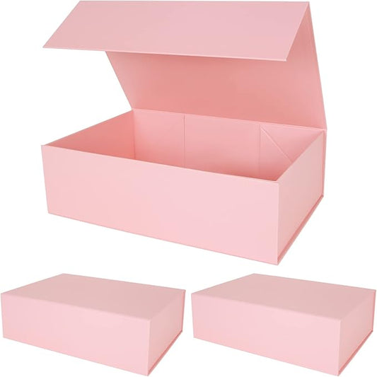 Aimyoo Pink Collapsible Gift Box with Magnetic Closure Lids 13.8x9x4.3 in, Bridesmaid Groomsmen Proposal Box, Large Rectangle Box for Present Graduation Storage 3 Pack-NeatNest