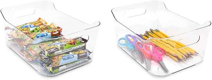 Isaac Jacobs 2-Pack Small Clear Storage Bins (9.4” x 6.7” x 4.1”) w/Handles, Plastic Box Set, Home, Office, Fridge, Freezer, Kitchen, Pantry Organization Container, BPA-Free/Food Safe (Small, 2-Pack)