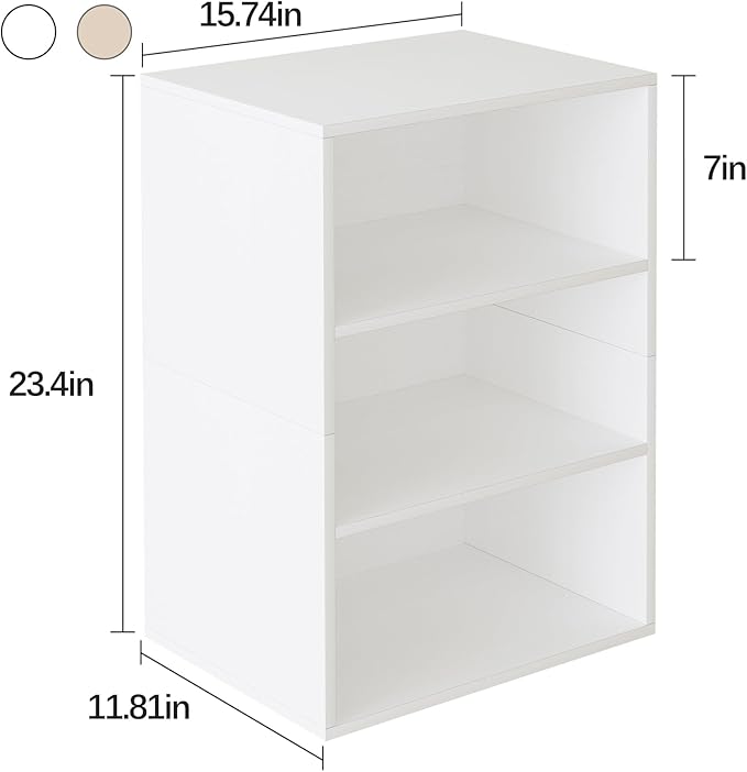 Garden 4 You Cube Storage Organizer, 3 Tiers Stackable Bookshelf, Wooden Display Bookcase With 3 Cubes, Small Cabinet for Living Room Bedroom, White-NeatNest