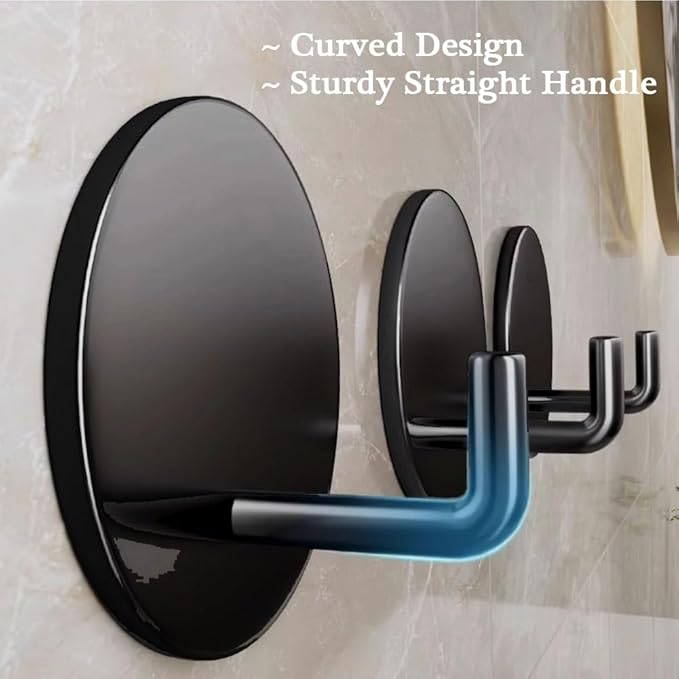8 Pack Adhesive Towel Hooks for Bathroom, Stick on Hooks Bathroom Kitchen for Walls No Damage, Sticky Hook for Hanging Coat Robe, Black