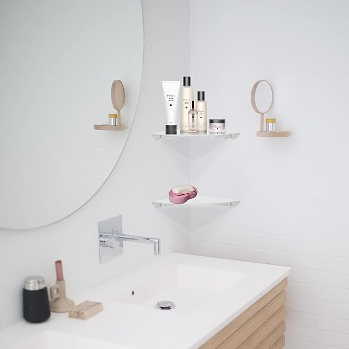 Cosmos 2 Pcs Acrylic Wall Mount Floating Corner Shelves Quarter Round Shower Shelf Hanging Corner Shelves Wall Storage Display Organizer for Bathroom Kitchen Bedroom Living Room (Transparent Clear)-NeatNest
