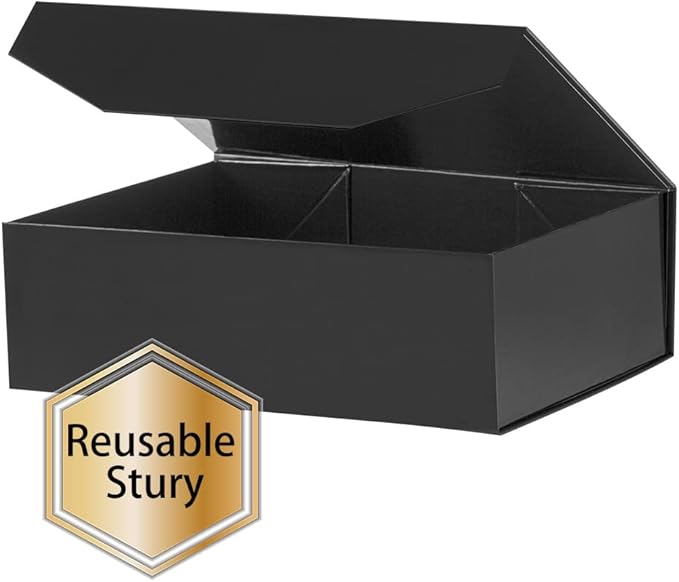 1Pcs 13x9x4 Inches Black Gift Boxes with Lids for Presents Magnetic gift box large Gift Box for Bridesmaid Proposal，Groomsman (Glossy Black)-NeatNest