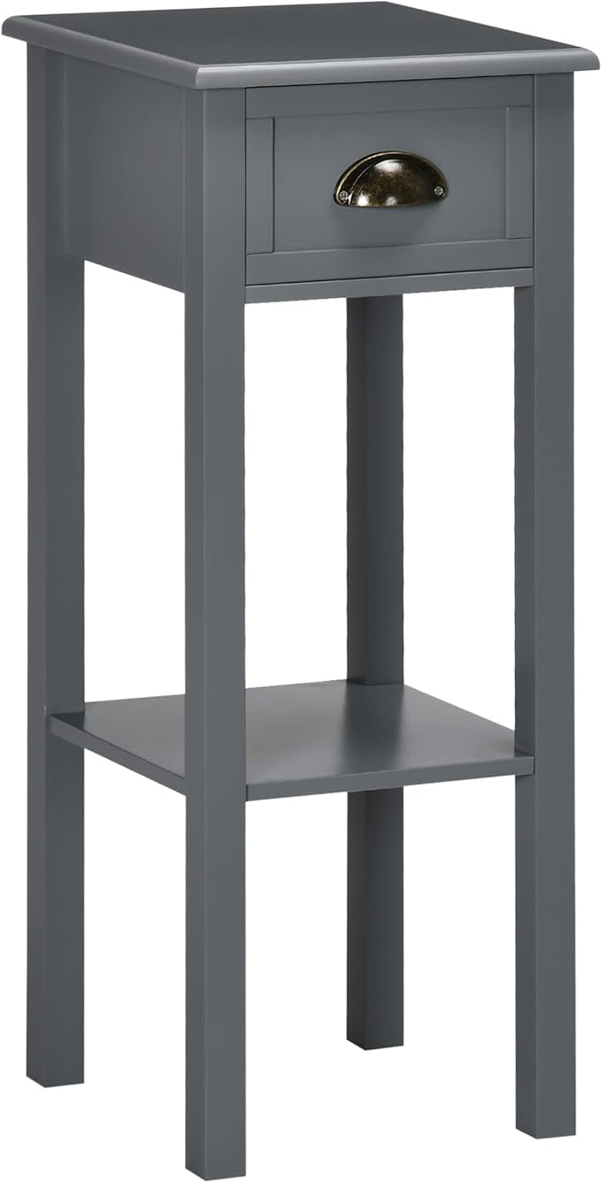 HOMCOM 2-Tier Side Table with Drawer, Narrow End Table with Bottom Shelf, for Living Room, Set of 1, Gray