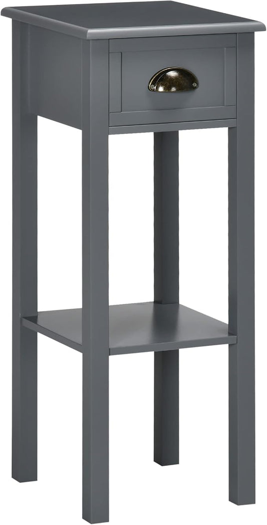 HOMCOM 2-Tier Side Table with Drawer, Narrow End Table with Bottom Shelf, for Living Room, Set of 1, Gray