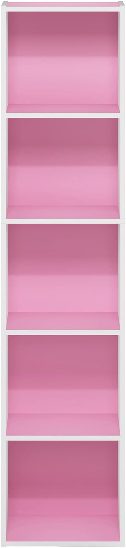 Furinno Luder Bookcase / Book / Storage, 5-Tier Cube, Pink/White-NeatNest