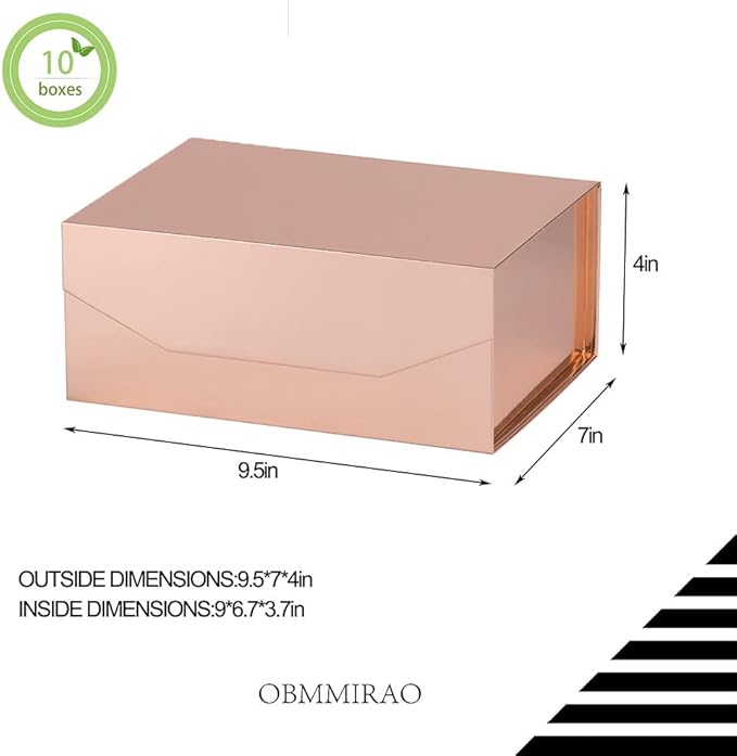 10 Small Rose Gold Gift Boxes 9.5x7x4 Inches, Magnetic Gift Box with Lid for Gift Packaging, Wholesale gift boxes for Presents, Bridesmaid Proposal Boxes (Glossy Rose Gold, 10pcs/pack)-NeatNest