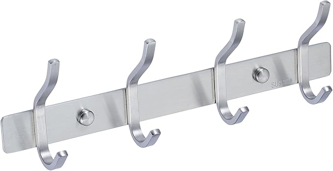 AZW Coat Rack Wall Mount,Heavy Duty Stainless Steel Metal Coat Hooks Hanging for Robes Bags Keys Hat Clothes and Bathroom Door Towels Hanger（Brushed Silver Nickel 4 Hooks-NeatNest