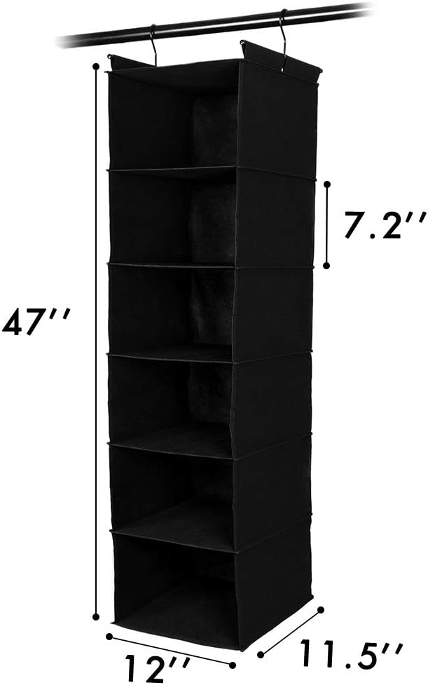 MAX Houser 6 Tier Shelf Hanging Closet Organizer, Closet Hanging Shelf with 2 Sturdy Hooks for Storage, Foldable (Black)-NeatNest