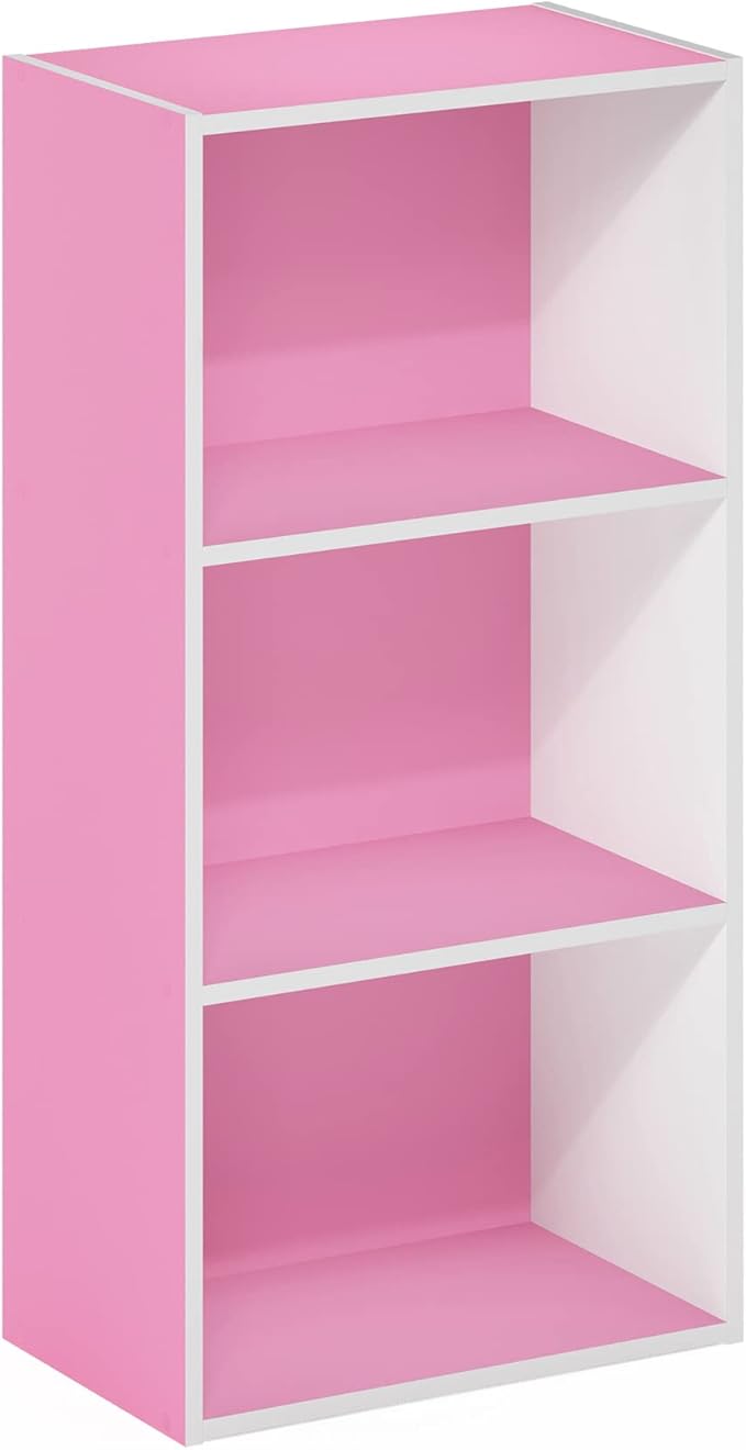 Furinno Luder 3-Tier Open Shelf Bookcase, Pink/White-NeatNest