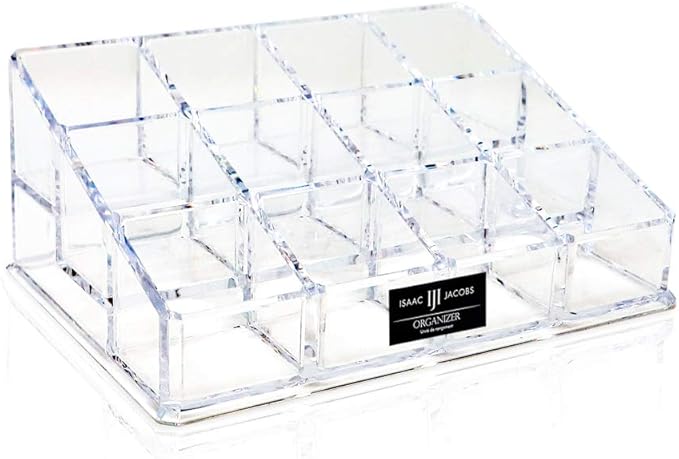 Isaac Jacobs Clear Acrylic 12 Compartment Nail Polish Holder, Organizer for Makeup, Essential Oils, Storage Solution, Rack Display (3 Rows (x4))-NeatNest