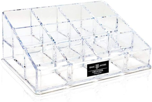 Isaac Jacobs Clear Acrylic 12 Compartment Nail Polish Holder, Organizer for Makeup, Essential Oils, Storage Solution, Rack Display (3 Rows (x4))-NeatNest