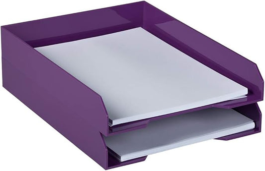 JAM PAPER Stackable Paper Trays - Purple - Desktop Document, Letter, & File Organizer Tray - 2/Pack-NeatNest