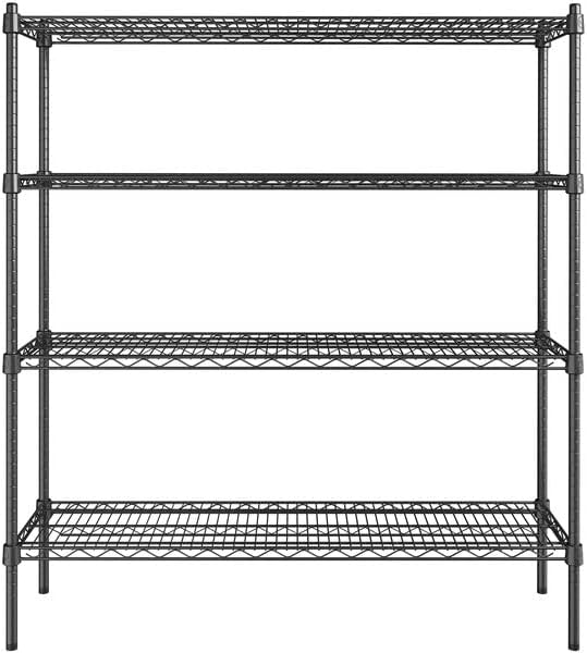 14" x 48" NSF Black Epoxy 4-Shelf Kit with 54" Posts, Heavy Duty Storage Shelving, Wire Shelving Kit, NSF Commercial Storage Rack Unit