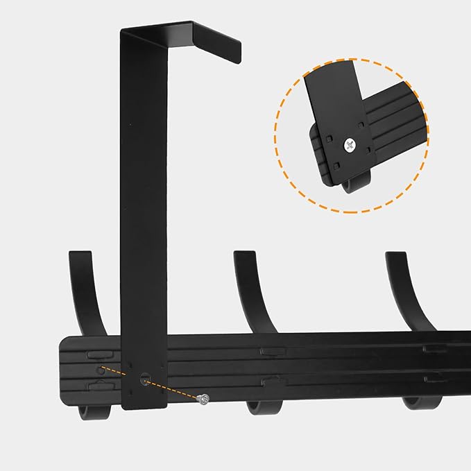 2 Pack Over The Door Hook，Door Hanger for Hanging，Over Door Hanger Holder for Coat Robe Hat Clothe Towels，Towel Racks for Bathroom with 12 Coat Hooks (Black, 2 Pack-6 Hooks)