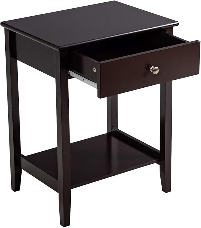 Giantex Nightstand Wooden 2-Tier Couch Sofa Side Table with Drawer, Storage Shelf, Solid Wood Legs,Mufti-Functional Home Furniture for Living Room Bedroom Study Room End Table (2, Brown)