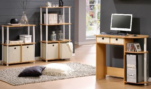 Furinno NW889BE/WH Go Green 4-Tier Multipurpose Storage Rack w/Bins, Beech/White-NeatNest